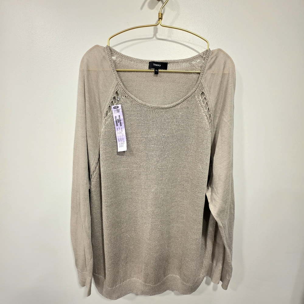 Theory Women's Light Beige Crew Neck Sweater